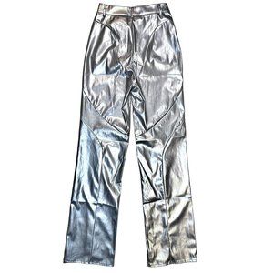 BNWT High waisted metallic silver faux leather Ego pants size 2